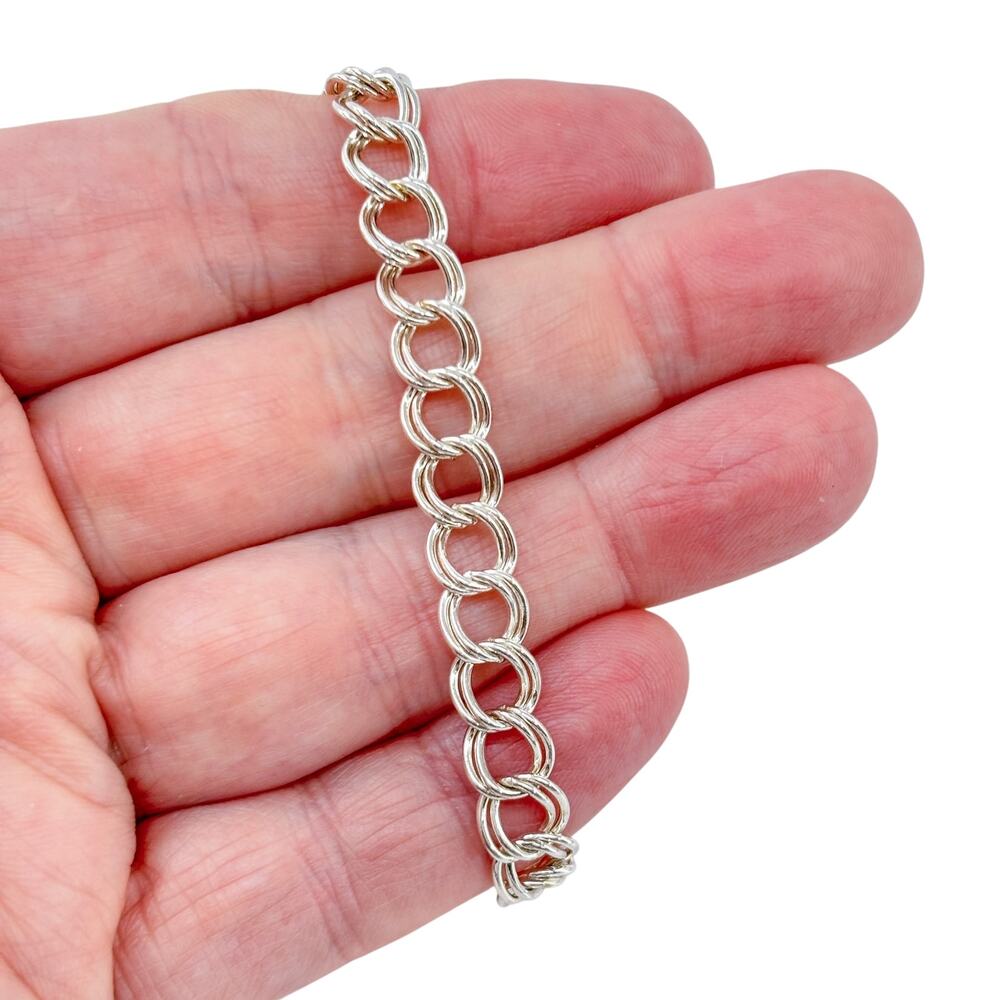 Vintage Sterling Silver 925 Double Link Chain Bracelet 7"